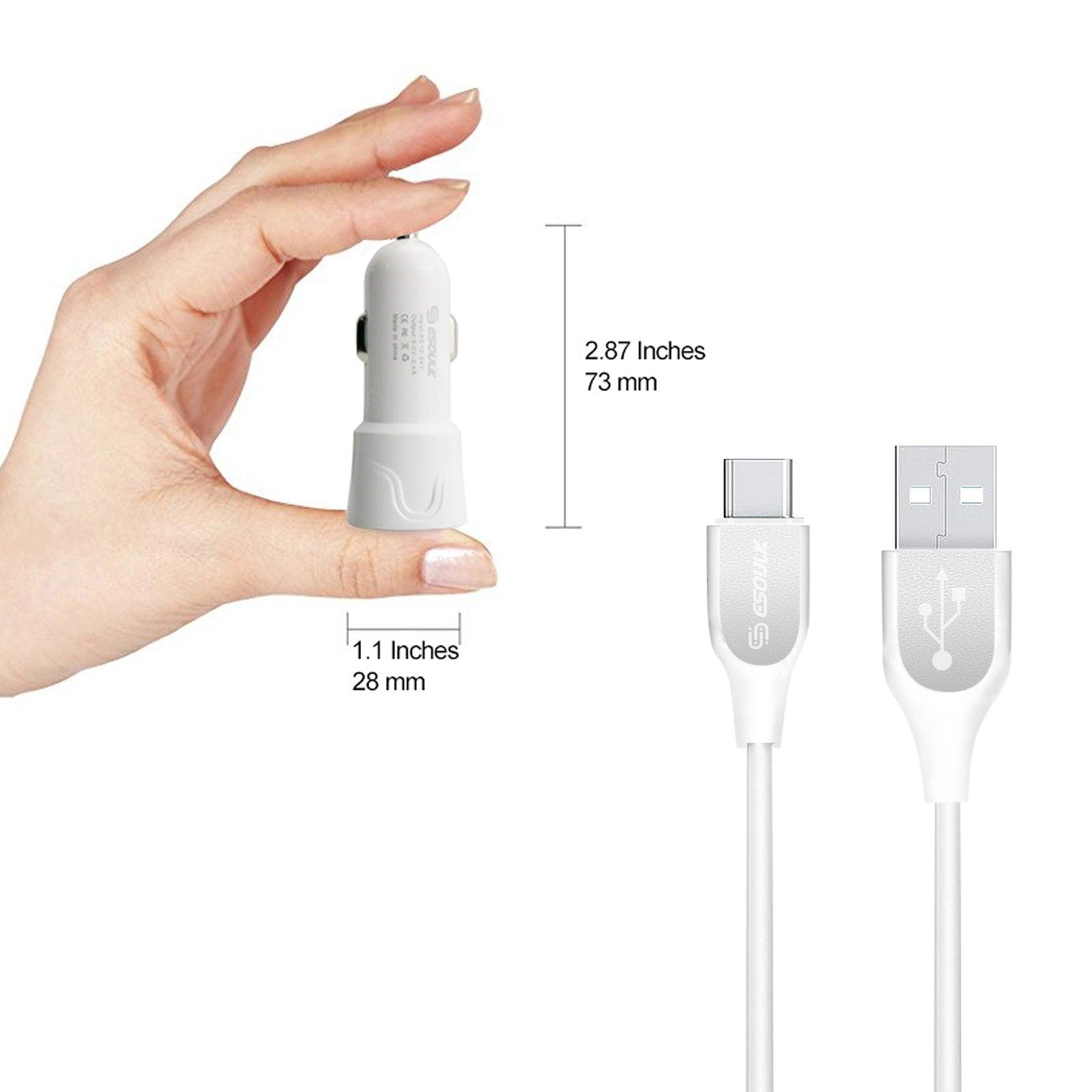 Esoulk  Car Charger Dual USB 2.4A with 5Ft White Cable Type-C EC43P-TCP-WH - Best Cell Phone Parts Distributor in Canada Esoulk  Car Charger Dual USB 2.4A with 5Ft White Cable Type-C EC43P-TCP-WH - Best Cell Phone Parts Distributor in Canada